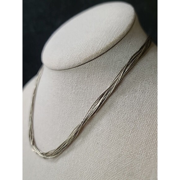 925 Sterling Silver Liquid Multistrand Chain Necklace Vintage - Picture 4 of 10